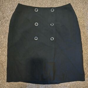 Philippe Adec Double- Breasted Black Pencil Skirt Wool Blend